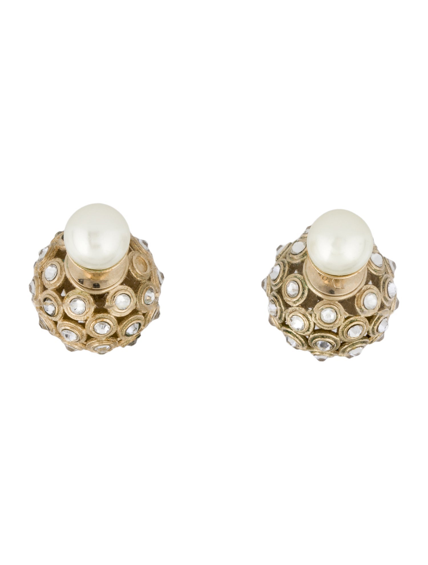 Christian Dior Faux Pearl & Crystal Tribales Stud Earrings
